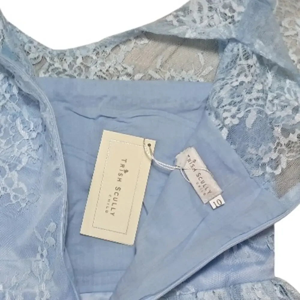 TRISH SCULLY Girls Blue Lace Party Dress Size 10 NWT Floral Special Occasion